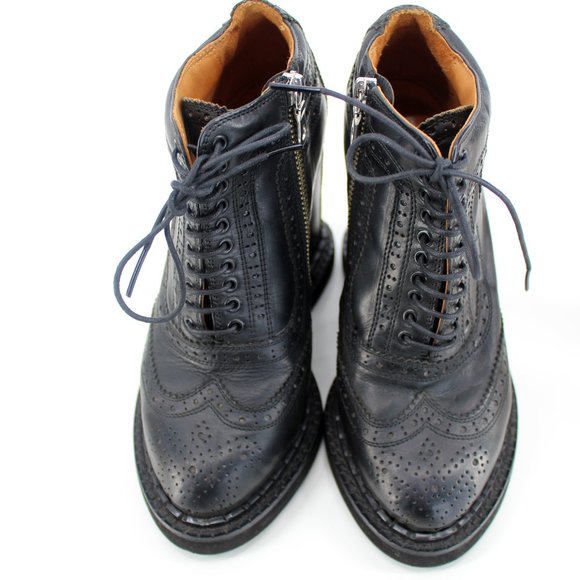 Mihara Yasuhiro Black Brogue Wedge Boots 6.5 Lace Up Platform Oxford Zip Japan - Picture 10 of 13